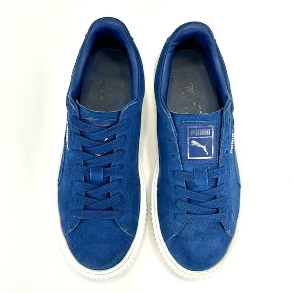 Puma Elemental Women Sneaker Size 8 Blue Suede Platform Lace-Up Low-Top Comfort - Picture 9 of 15